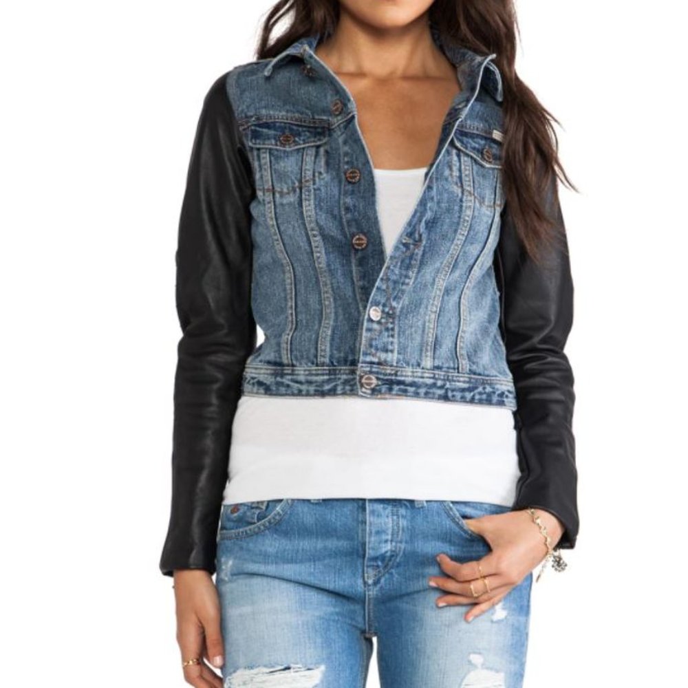 Maison Scotch Denim with Leather Sleeve Jacket